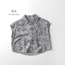 將圖片載入圖庫檢視器 25135SE-夏季薄款印花無童袖襯衫上衣
