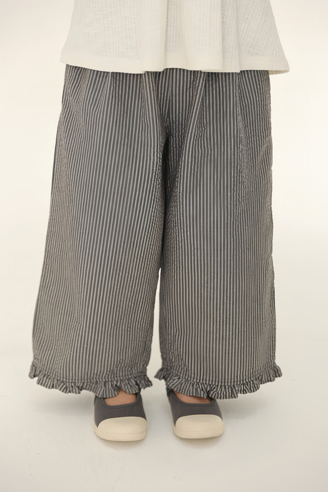 BB2519PCW-Summer Girls Striped Lace Parent-child Cropped Pants 