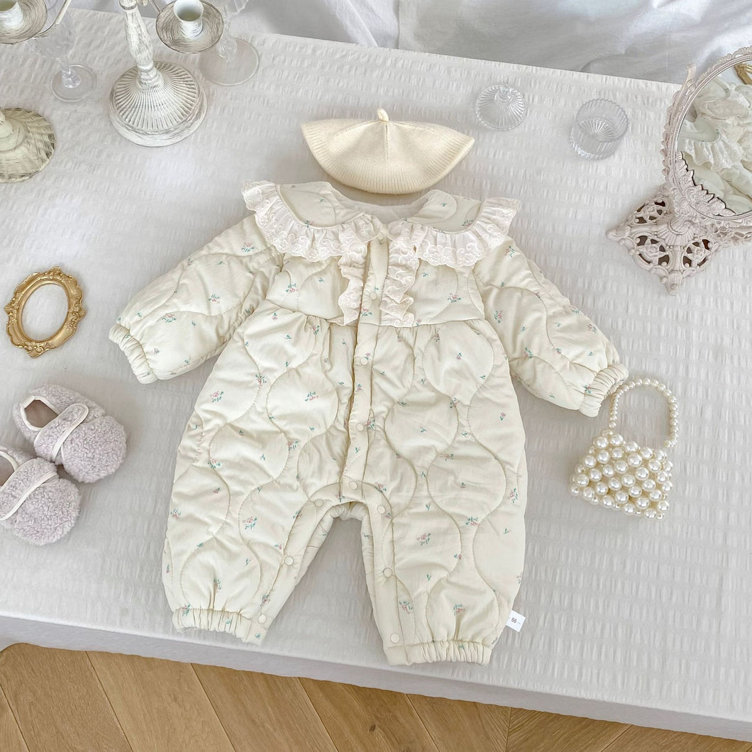 H10636LS-冬季碎花翻領加絨連體爬服（加厚）