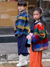 將圖片載入圖庫檢視器 2025D204SE-冬季韓版拼色格子加厚開襟排釦外套
