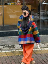 將圖片載入圖庫檢視器 2025D204SE-冬季韓版拼色格子加厚開襟排釦外套
