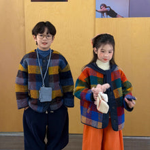 將圖片載入圖庫檢視器 2025D204SE-冬季韓版拼色格子加厚開襟排釦外套
