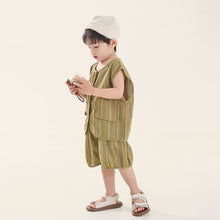 Load image into Gallery viewer, V089TG-夏日條紋背心短褲套裝
