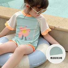 將圖片載入圖庫檢視器 61802LS-夏季女孩連身短袖速乾泳衣(送泳帽)
