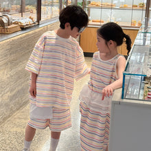 將圖片載入圖庫檢視器 2025X126TG-夏季男女童韓版條紋短袖短褲兩件套&amp;無袖連衣裙
