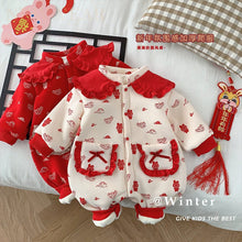 Load image into Gallery viewer, &lt;Taiwan Pavilion&gt;ML872LS-Winter Baby Girls Ethnic Style Bunny Print Plush Double Pocket Long Sleeve Crawling Clothes (A3) 
