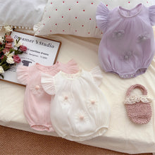 Load image into Gallery viewer, M2402491LS-Summer sweet thin version small flying sleeve chiffon flower bodysuit 

