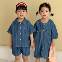 將圖片載入圖庫檢視器 XZ260936TG-夏季｜牛仔條紋｜兄妹套裝
