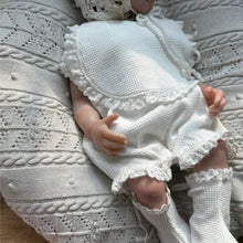 Load image into Gallery viewer, Y9549LS-Summer Lace Waffle Flower Bud Sleeve Jumpsuit + Bib Pocket Set 
