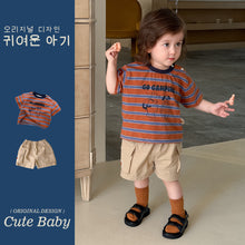 將圖片載入圖庫檢視器 M627050TG-夏季｜條紋工裝｜短褲套裝
