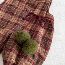 將圖片載入圖庫檢視器 ZDK5616LS-冬季格子加厚夾棉背帶連體褲&amp;針織上衣
