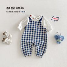 Load image into Gallery viewer, ZCY6102LS-春季刺繡娃娃衫｜藍格連體褲

