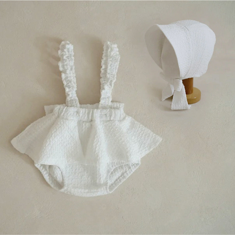 Y9553LS-Summer Girls Jacquard Bubble Skirt Strap Sweater + Hat 
