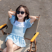 Load image into Gallery viewer, 7126LS-Baby Girls Cartoon Cute Plaid One-Piece Swimsuit + Swimming Cap 
