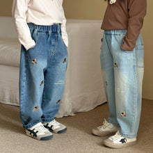 Load image into Gallery viewer, DK250689PA-秋冬季韓版抓絨狗狗刺繡牛仔長褲
