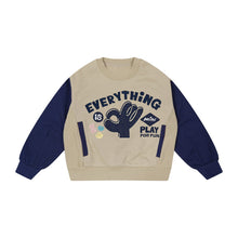 Load image into Gallery viewer, YM3502SE-Autumn and winter stitching sleeves terry loose contrast color round neck long sleeve top 
