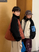 將圖片載入圖庫檢視器 2025D221SE-冬季韓版菱形壓紋拼接袖保暖外套
