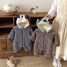 將圖片載入圖庫檢視器 ZDL5014LS冬季條紋加絨連身衣｜米粒絨爬服
