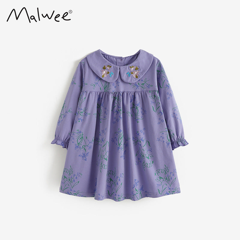 10649DS-秋冬翻領花花洋裝