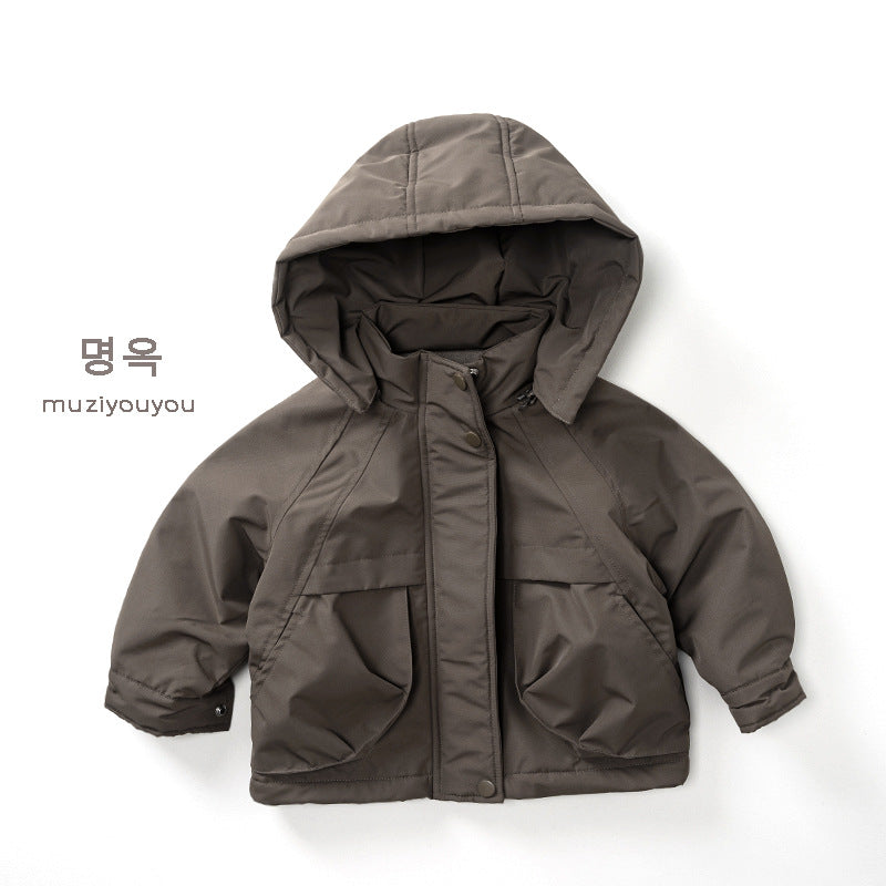 25233SE-冬季兒童加絨拉鍊可拆帽戶外衝鋒衣