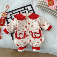 Load image into Gallery viewer, &lt;Taiwan Pavilion&gt;ML872LS-Winter Baby Girls Ethnic Style Bunny Print Plush Double Pocket Long Sleeve Crawling Clothes (A3) 
