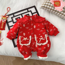 Load image into Gallery viewer, &lt;Taiwan Pavilion&gt;ML872LS-Winter Baby Girls Ethnic Style Bunny Print Plush Double Pocket Long Sleeve Crawling Clothes (A3) 
