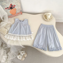 將圖片載入圖庫檢視器 H10790TG-夏季｜蕾絲拼接｜無袖套裝
