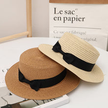 Load image into Gallery viewer, YX576AC-Summer bow flat top sun protection hat parent-child leisure straw hat 
