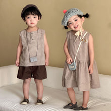 Load image into Gallery viewer, XQ260720TG-夏季條紋兄妹短袖洋裝&amp;套裝
