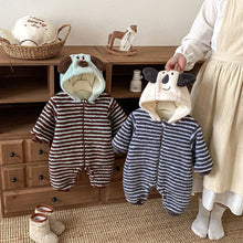 將圖片載入圖庫檢視器 ZDL5014LS冬季條紋加絨連身衣｜米粒絨爬服
