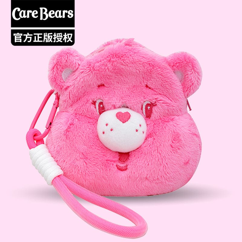 61201AC-正版卡通carebears愛心熊彩虹熊毛絨頭型零錢包耳機包收納包掛件