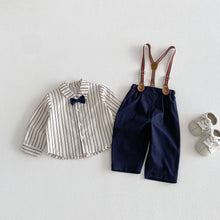 Load image into Gallery viewer, ZCY6094LS-春季條紋領結襯衫&amp;背帶褲
