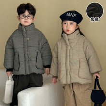 將圖片載入圖庫檢視器 DM250625SE-冬季格紋夾棉立領保暖棉服外套
