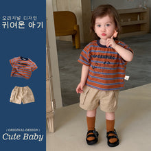 將圖片載入圖庫檢視器 M627050TG-夏季｜條紋工裝｜短褲套裝
