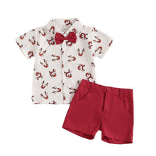 將圖片載入圖庫檢視器 JQ-1877STG-夏季聖誕麋鹿印花蝴蝶結休閒短袖兩件套裝
