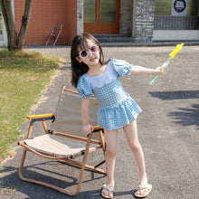 Load image into Gallery viewer, 7126LS-Baby Girls Cartoon Cute Plaid One-Piece Swimsuit + Swimming Cap 
