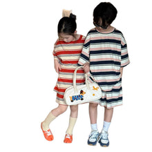 Load image into Gallery viewer, 2025X130TG-Summer Korean version of boys and girls letter striped short-sleeved shorts two-piece suit 
