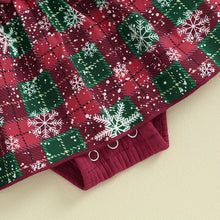 Load image into Gallery viewer, 21689LS-Autumn and winter girls&#39; ruffled Christmas print patchwork plaid skirt

