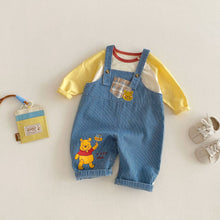 Load image into Gallery viewer, ZCK6171LS-春季維尼刺繡背帶長褲&amp;韓版拼袖上衣
