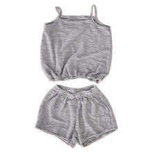 Load image into Gallery viewer, Y8531TG-Summer boys and girls pure cotton retro striped camisole + shorts set 
