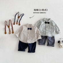 Load image into Gallery viewer, ZCY6094LS-春季條紋領結襯衫&amp;背帶褲
