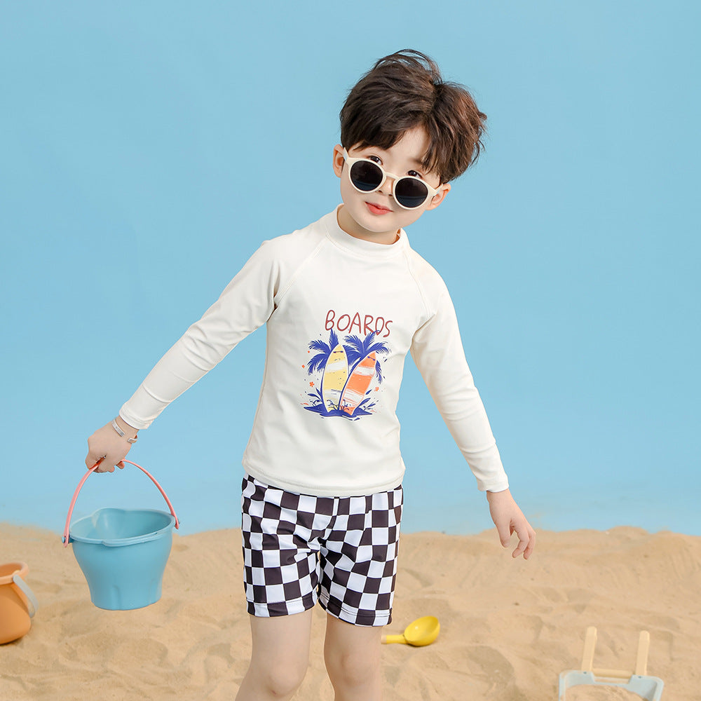 9530TG-Boys Split Quick-drying Swim Trunks Swimsuit Set + Swim Cap 