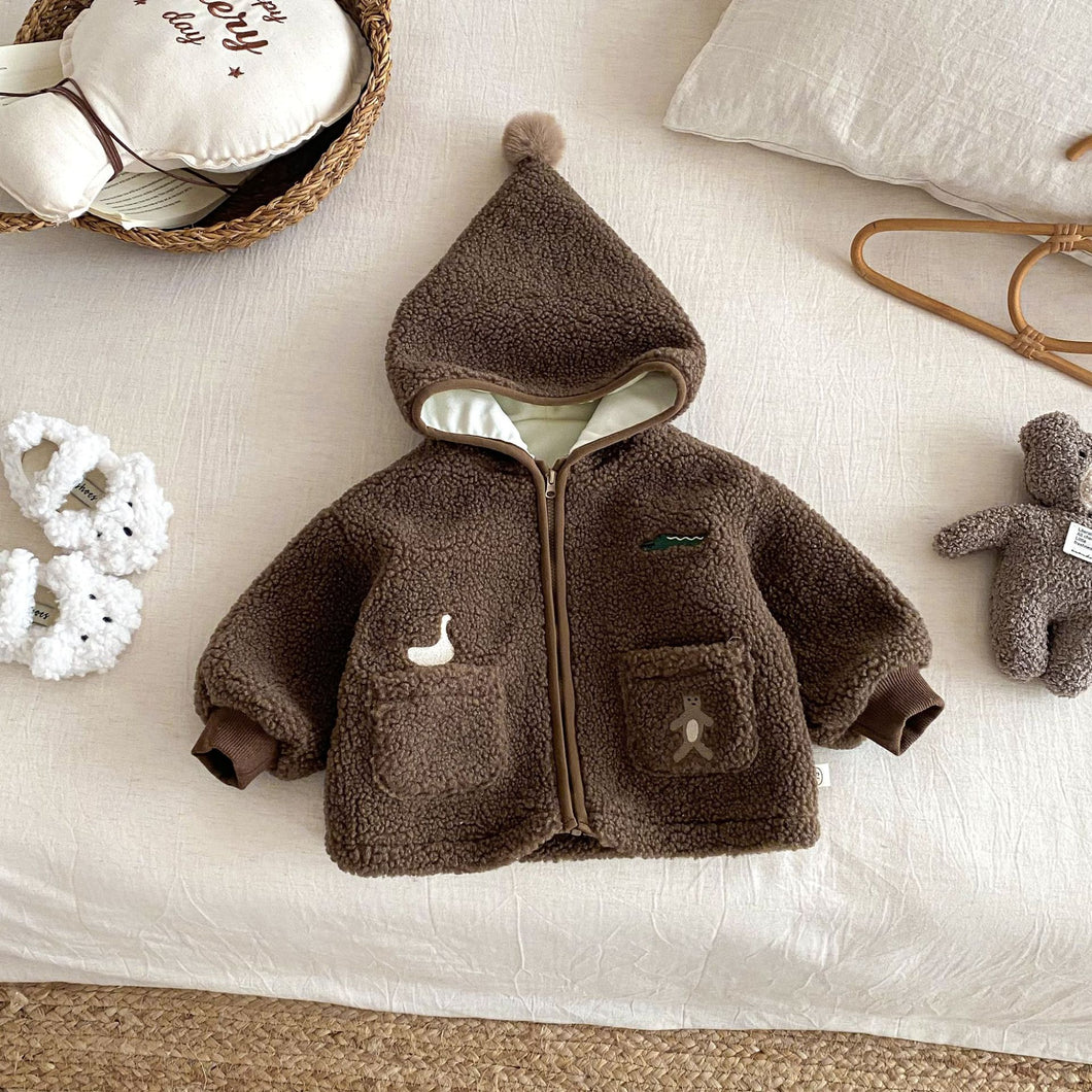 ZDW5196SE-冬季顆粒絨刺繡精靈連帽拉鍊外套