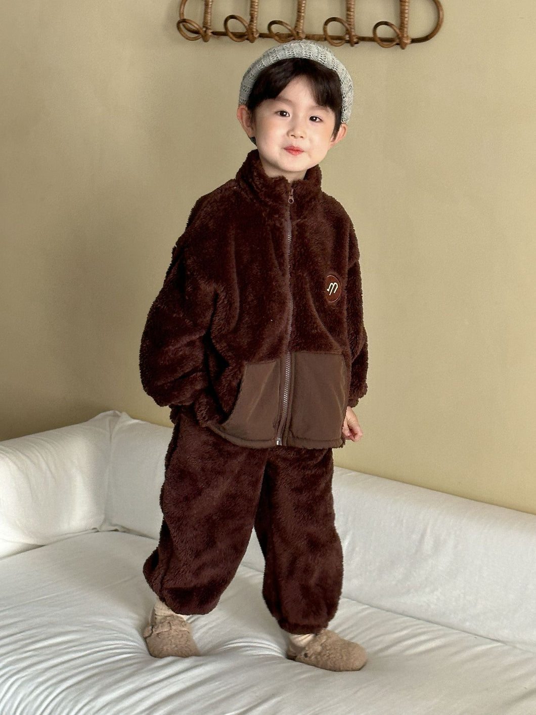 DZ250608TG-秋冬季韓版加厚法蘭絨拉鍊休閒兩件套裝