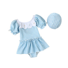 Load image into Gallery viewer, 7126LS-Baby Girls Cartoon Cute Plaid One-Piece Swimsuit + Swimming Cap 
