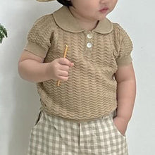 將圖片載入圖庫檢視器 MY7501SE-夏季男女童小翻領氣質提花兩粒扣短袖薄上衣
