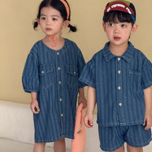 將圖片載入圖庫檢視器 XZ260936TG-夏季｜牛仔條紋｜兄妹套裝
