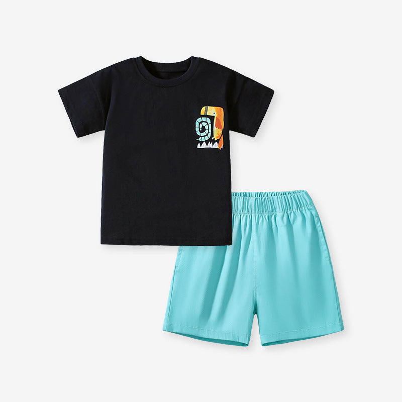 2032TG-夏季短袖動物印花中小童兩件套