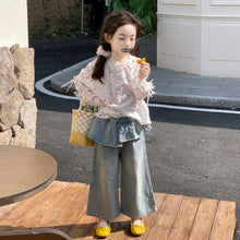 Load image into Gallery viewer, OPC2624PA-春季女童百搭假兩件裙擺牛仔長褲
