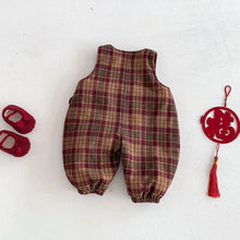 將圖片載入圖庫檢視器 ZDK5616LS-冬季格子加厚夾棉背帶連體褲&amp;針織上衣
